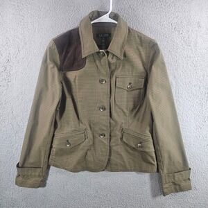 Lauren Ralph Lauren Womens Houndstooth Field Jacket Shooting Patch Brown Size 10